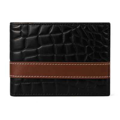 Premium Men’s Croc-Texture Cow Leather Wallet in Black. Slim bifold, durable, stylish daily use wallet from bago.valueshop.me with fast delivery in Lahore Pakistan.