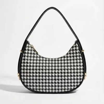 Houndstooth Crescent Shoulder Bag for Women - Image 4