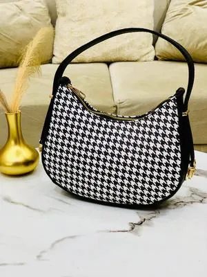 Houndstooth Crescent Shoulder Bag for Women - Image 2