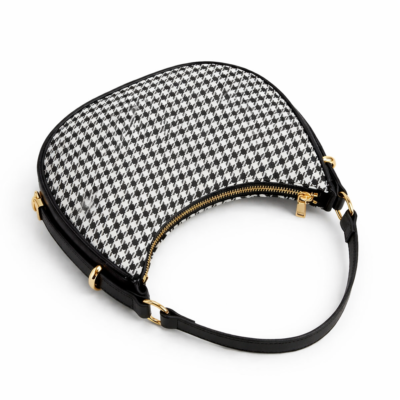 Houndstooth Crescent Shoulder Bag for Women