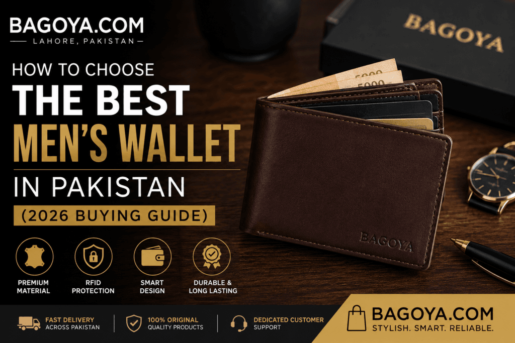 Learn how to choose the best men's wallet in Pakistan with this 2026 buying guide. Compare wallet types, materials, features, and buying tips from Bagoya.com Lahore.
