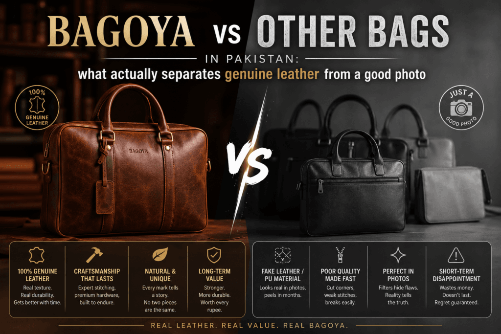 Bagoya vs Other Bags in Pakistan: what actually separates genuine leather from a good photo