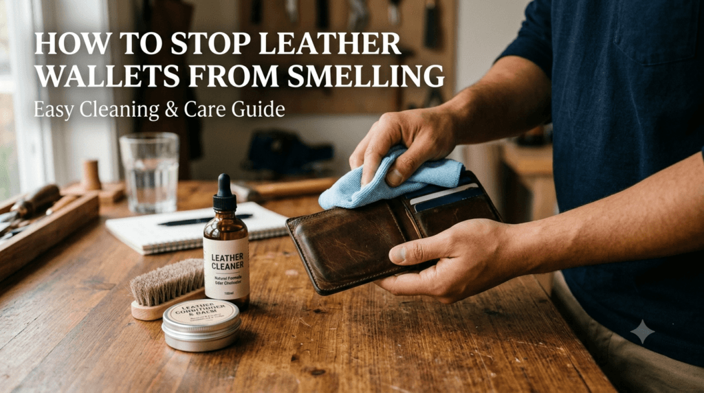 leather wallet cleaning, stop leather wallet smell, remove leather odor, leather wallet care, leather odor removal, leather care guide, how to clean leather wallet, bad smell in leather, bagoya leather care