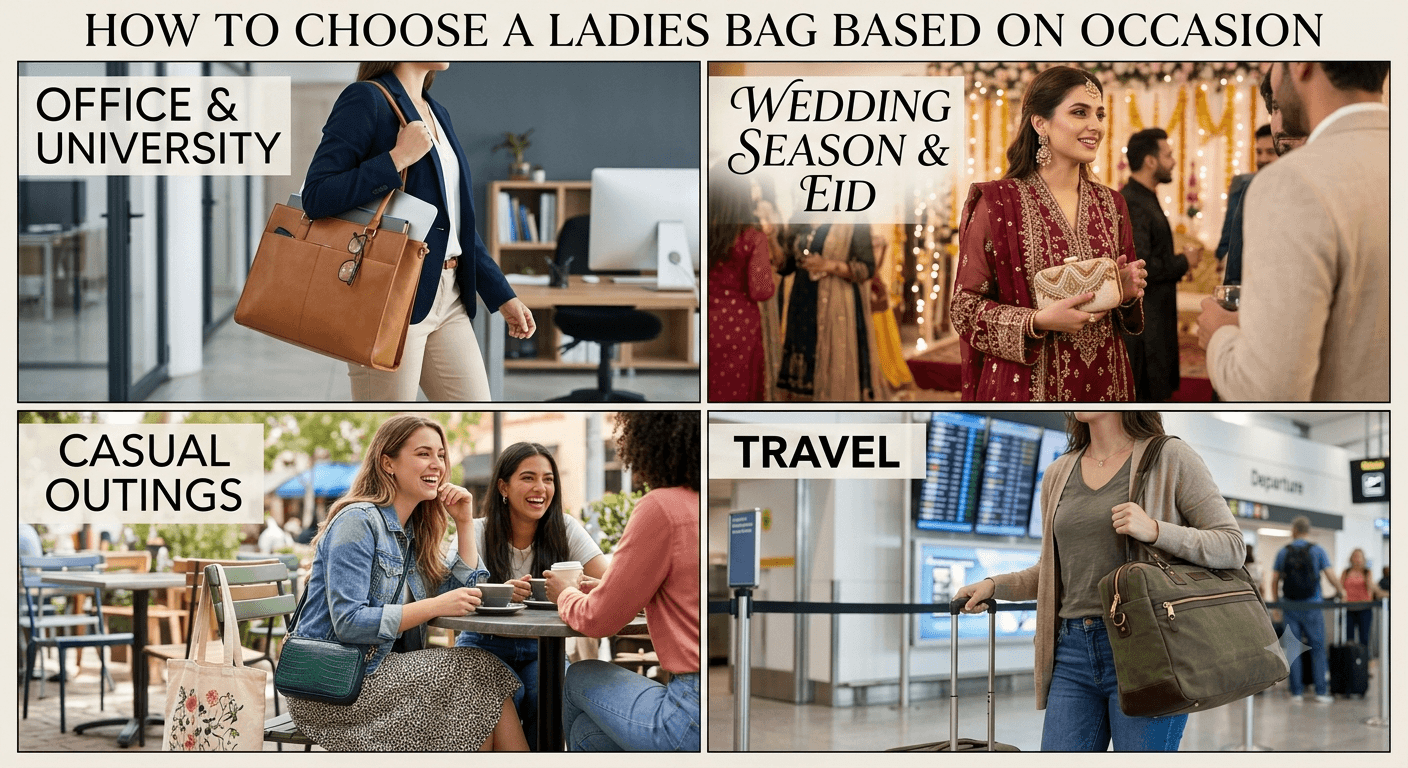 How to choose a ladies bag based on occasion: office, wedding season, casual outings, and travel