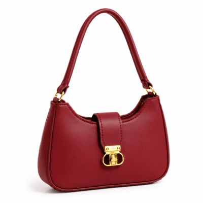 Elegant Black Leather Shoulder Bag for Women – Mini Handbag with Gold Lock | Bagoya